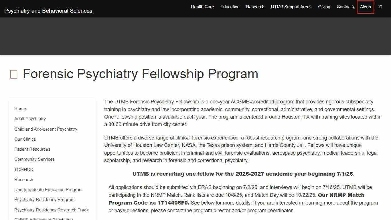 UTMB Forensic Psychiatry Fellowship Program